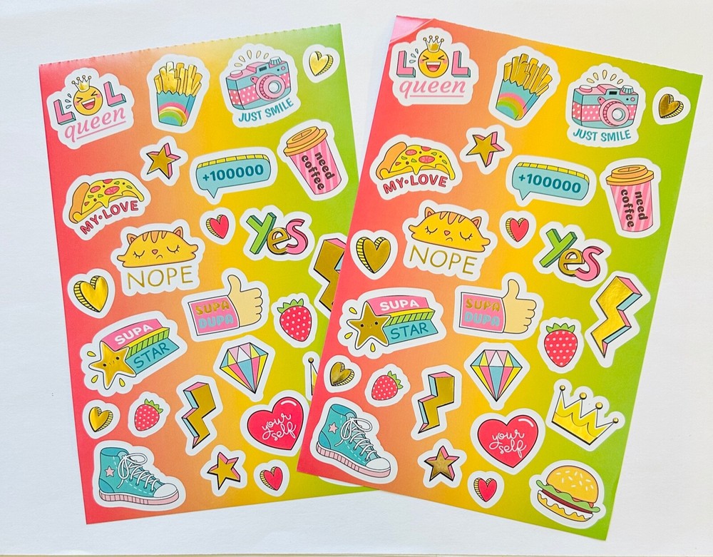 2 Sheets Groovy Trendy Girl Gold Foil Stickers Craft Planner Supply Scrapbook