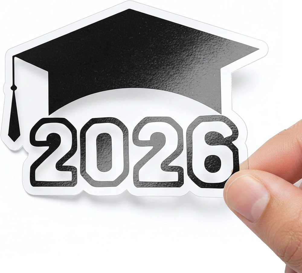 Class of 2026 Graduation Stickers – Black Foil, Clear Cap Labels for Envelopes,