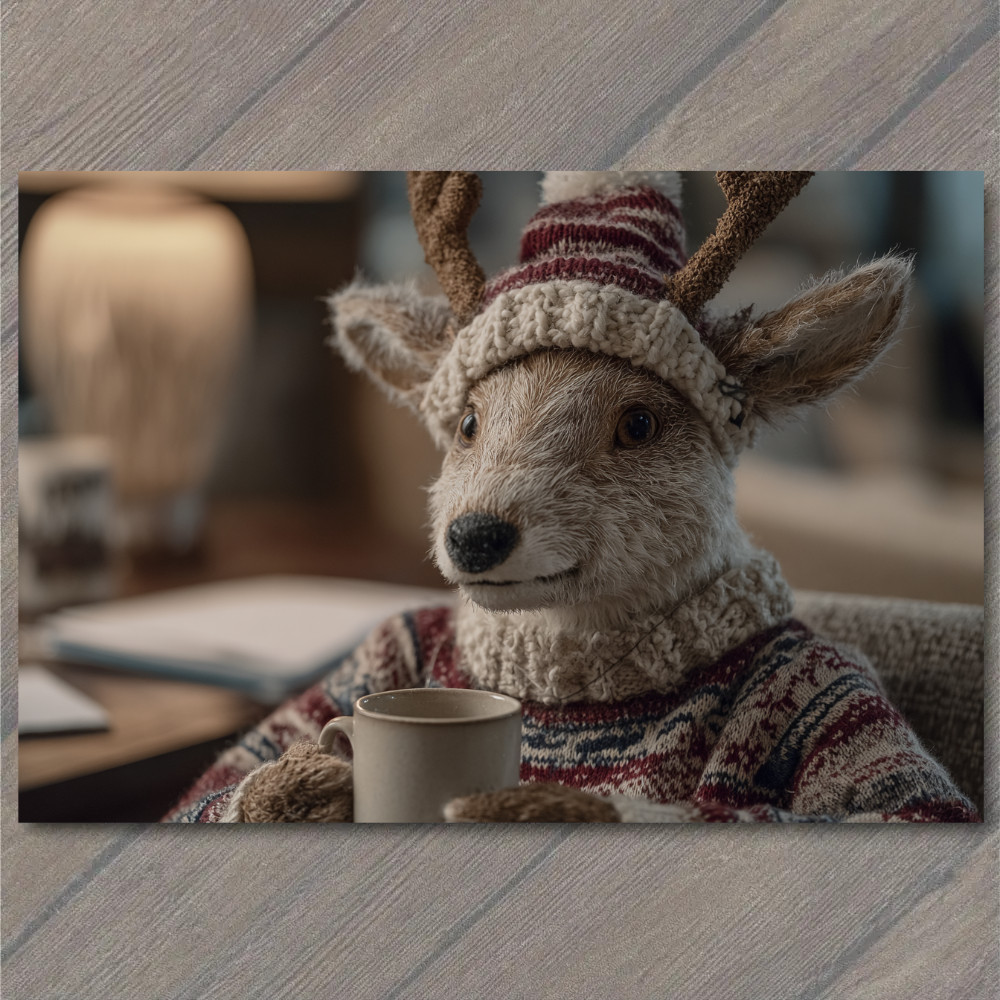 STICKER Reindeer Sweater Hat Coffee Cozy Winter Christmas Cabin Warm Festive N