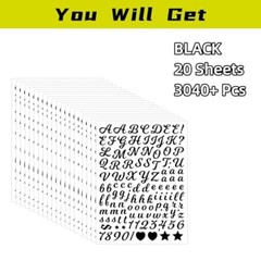 3040Pcs 20 Sheets Small Letter Number Stickers, 1/2inch Black (Writing Style)