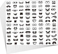 960Pcs Black Eye Mouth Stickers, 48 Designs Cartoon Face Expression Stickers for