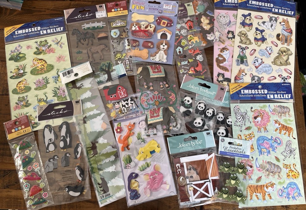 Lot Of Scrapbooking Stickers Animals Dogs Cats Frogs Farm Horses Pandas Penguins