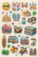 Vacation Beach Ocean Water Sticker Sheet Journal Embellishments PICK A Set
