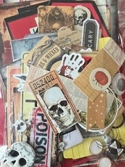 #777 SKELETON 100+PCS 3D JUNK JOURNAL SCRAPBOOKING w/ Real Ephemera & Bone Pen