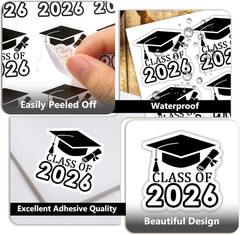 120Pcs Graduation Stickers, 1.6 Inch Self Adhesive Class of 2026 Stickers Label