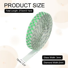 3 Yard Rhinestone Ribbon, 4mm x 4mm Crystal Rhinestone Strips, Green