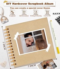DIY Scrapbook Album 7×7 Kraft Hardcover 40 Pages Photo Memory Book Metallic Pen