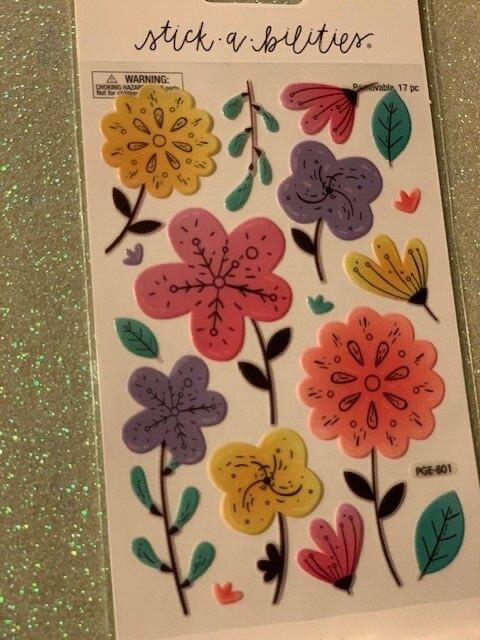 THE PAPER STUDIO STICKERS STICKABILITIES MULTI-COLOR FLOWERS ‘REMOVABLE’ 17pcs