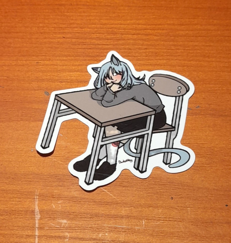 Cat School Girl Sticker Clear back 2.5 Inches