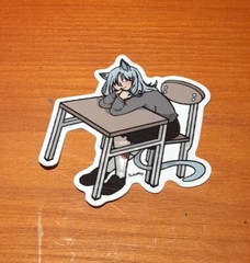 Cat School Girl Sticker Clear back 2.5 Inches