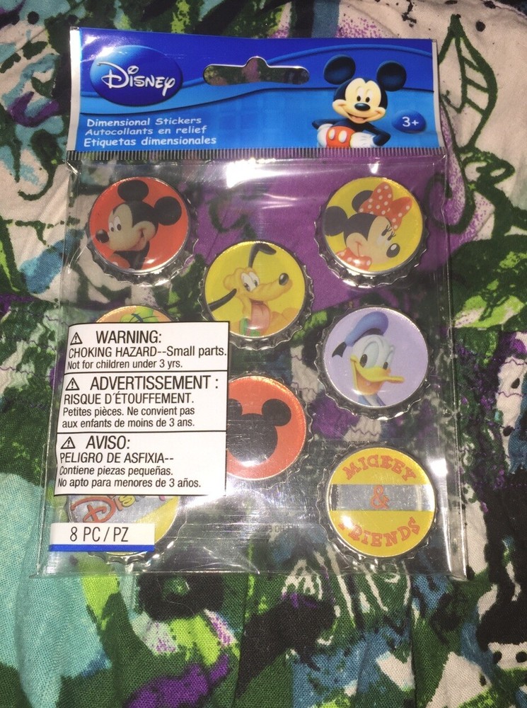 Disney Bottle Caps 8/Pkg Mickey Adhesive Creative Dimensional Stickers