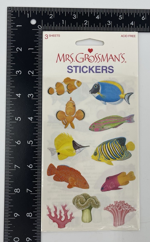 Mrs Grossman’s Stickers Marine Reef Fish & Invertebrates 3 Sheets Scrapbook NIP