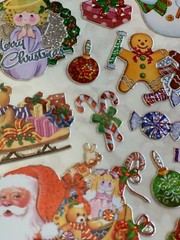 CHRISTMAS PAPER CRAFTS 1 SHEET SANTA TOYS TREES FOIL STICKERS 37 PCS -11”x9” SHT