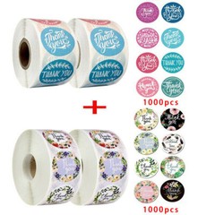 4 Roll of 2000pcs 1inch Assorted Floral Thank You Stickers Round Sealing Labels