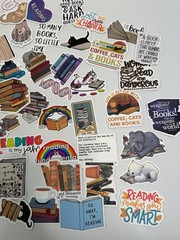 lot of 54 book themed stickers-colorful- books-cats-tea-I love reading stickers