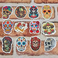 Day of the Dead Sugar Skull Stickers | Colorful Floral Calavera | Set of 10