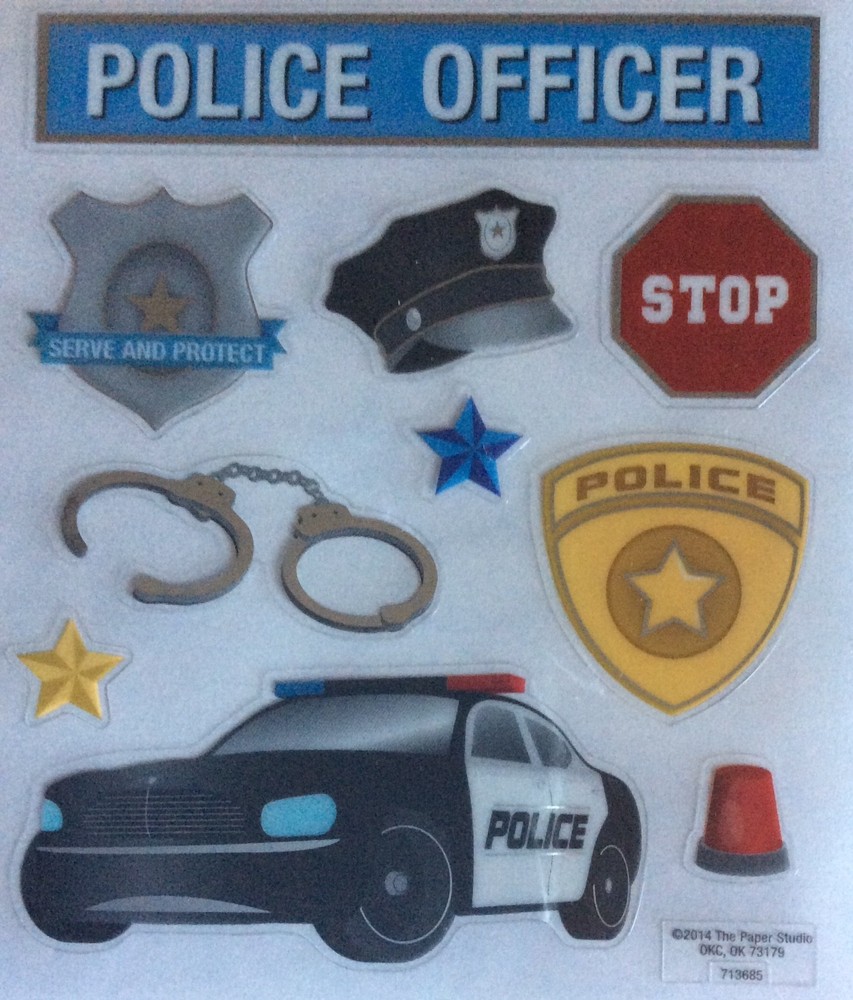 Police Officer Policeman Silver Foil Scrapbook Craft Stickers