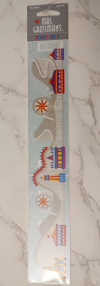 NOS Mrs Grossman’s Design Lines Circus Fair Rollercoaster Sticker Strip 1998