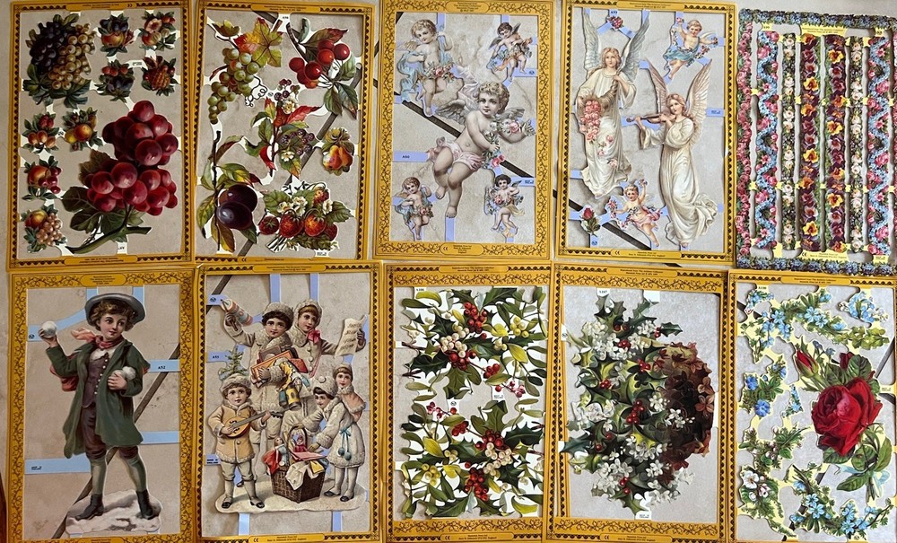 Lot Of 10 Mamelok Press Victorian Die Cut 9×6 Paper Sheets Angels Fruit Flowers