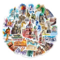 50pcs Architecture Stickers, History Monument Buildings Cultural Symbols 202