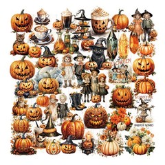 50 pcs Halloween Translucent Vellum Matte Surface Paper Sticker Scrapbook