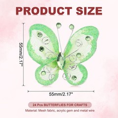 24Pcs Butterflies for Crafts, 2.2″ Organza Butterflies, Light Green