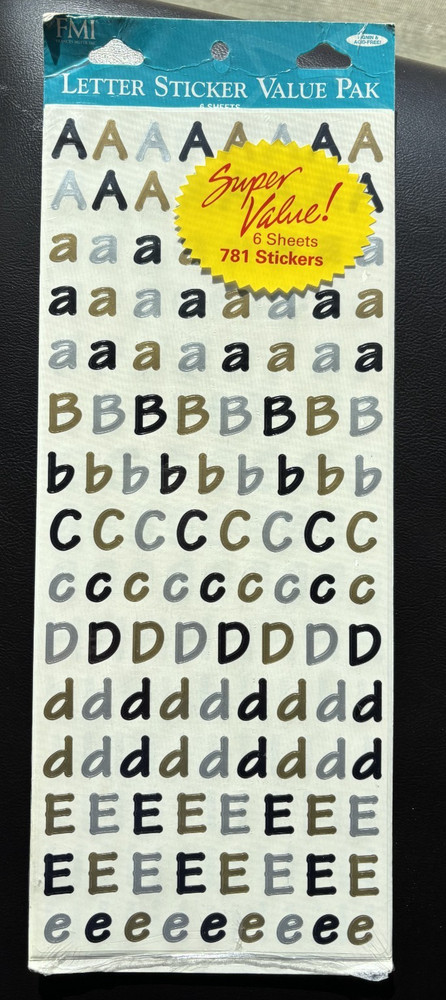5 x 12″ FRANCES MEYER STICKER SHEETS – 6 Sheets 781 Letters Black Gold Silver