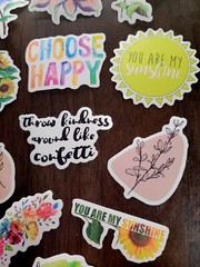 STICKERS x 12 Positive Affirmation Choose Happy You are My Sunshine Flowers 23Y5