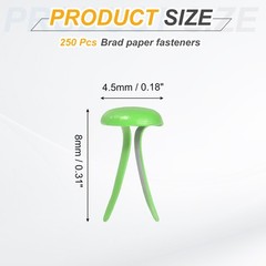 250Pcs Brads Paper Fasteners, 4.5×8 mm Metal Round Head Split Pins, Green