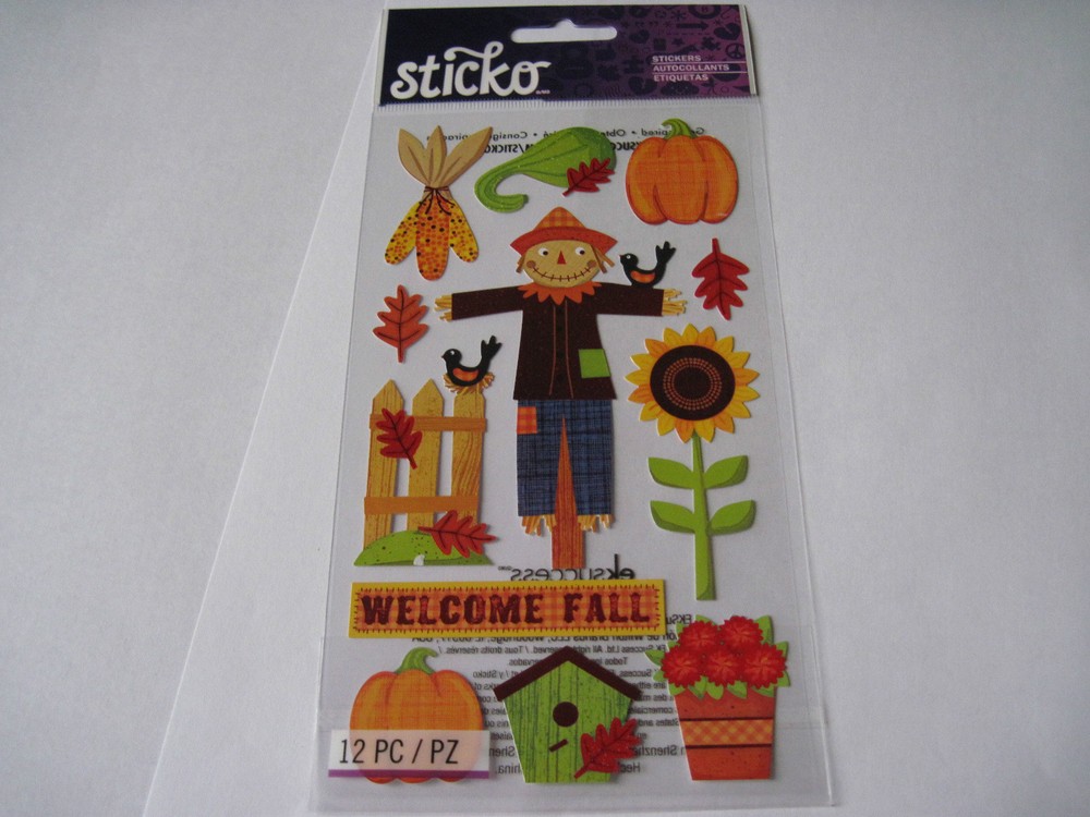 Scrapbooking Stickers Crafts Sticko Welcome Fall Scarecrow Pumpkins Corn Birds