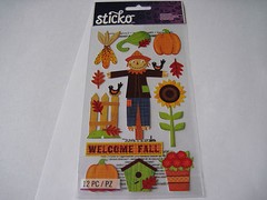 Scrapbooking Stickers Crafts Sticko Welcome Fall Scarecrow Pumpkins Corn Birds