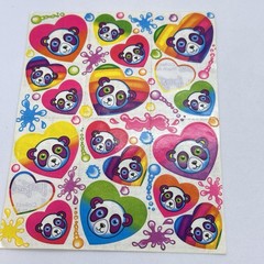 Lot/3 VTG LISA FRANK Sticker Sheet Pandas S162 Green Stencil Ruler Cats Bookmark
