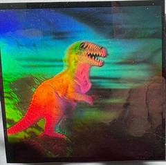 1992 HOLO T-REX STICKER with PTERODACTYL in BACKGROUND-GREAT DEPTH-GREAT COLORS