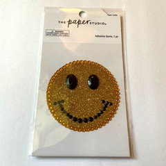 Lg. Smiley Face Rhinestone & Glitter Adhesive Gem Sticker 2.5”, Retro/Hippie