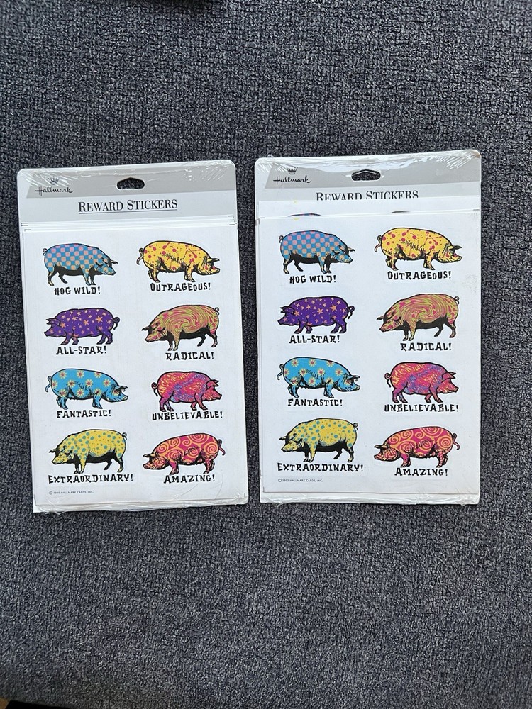 Vintage 1995 Hallmark Reward Stickers Pigs Hogs Colorful 2 Packs 16 Sheets