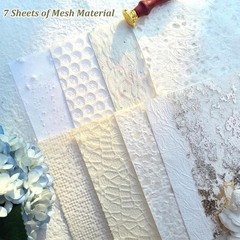 20 Unique A5 Textured Scrapbook Paper & Mesh Fabric Set, Handmade Craft Paper fo