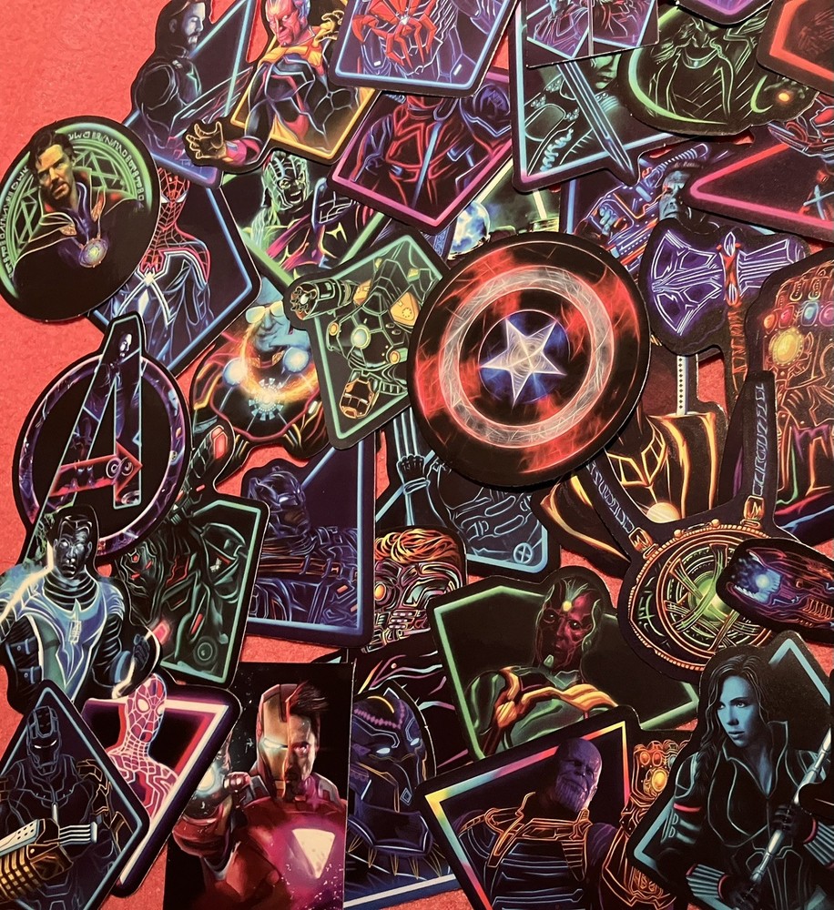 LOT of 10 NOCTILUCENT avengers Decals Super Hero kids stickers heroes neon