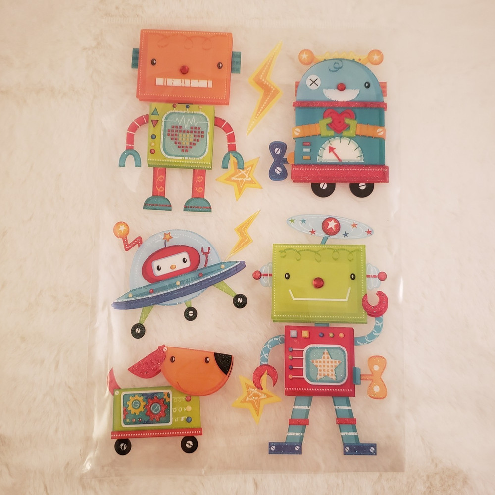 NIP 3D Dimensional Robot Sticker Sheet – Reward Gift Baby Album Scrapbooking