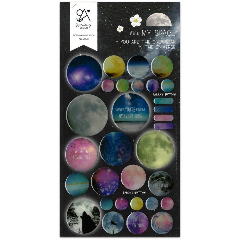 CUTE MY SPACE STICKERS Planet Gel Sticker Sheet Craft Scrapbook Seal Kawaii NEW