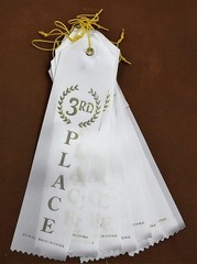 White 3rd Place Winner Award Ribbons Navy Blue Red Gold Writing String 12 PCS