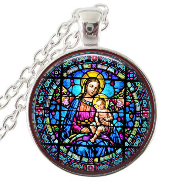 Maria and Baby Jesus Bezel Necklace 1