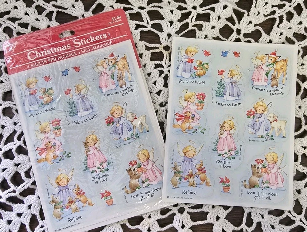 Vintage 1985 Hallmark Ambassador Christmas Stickers, 2 Sheets. Opened Pack