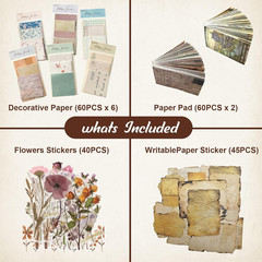565 Pcs Vintage Scrapbook Paper Kit, Scrapbook Paper Supplies with Flowers Stick