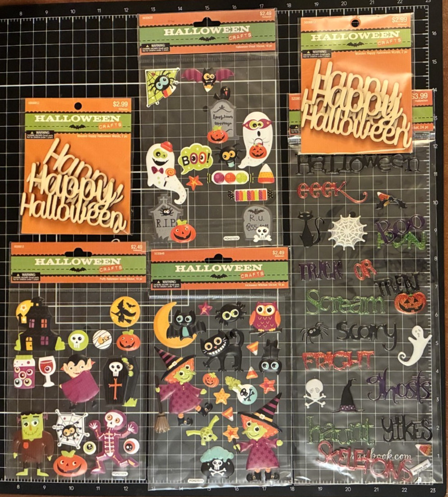 Hobby Lobby HALLOWEEN CRAFTS Wooden Words & Puffy Stickers LOT of 6