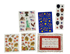 Sticker Sheets Lot of 6 Fall USA Eagle Statute of Liberty Flag Pumpkins Leaves