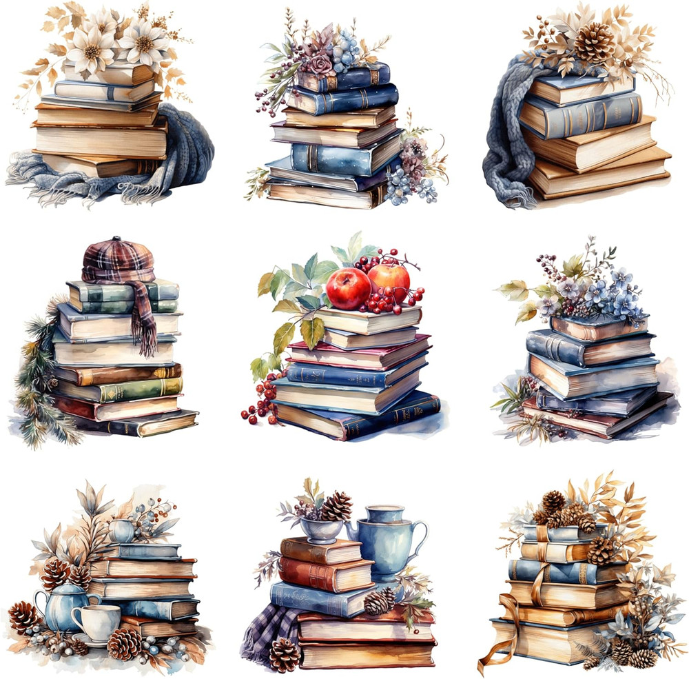 144 Pcs Stacked Books Four Seasons Sticker for Journaling Notebooks, Sketchbook
