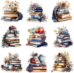 144 Pcs Stacked Books Four Seasons Sticker for Journaling Notebooks, Sketchbook