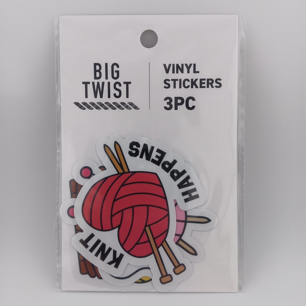 Big Twist – Knitting Vinyl Stickers – Knit Happens – Yarn Ball Basket – 3 Count