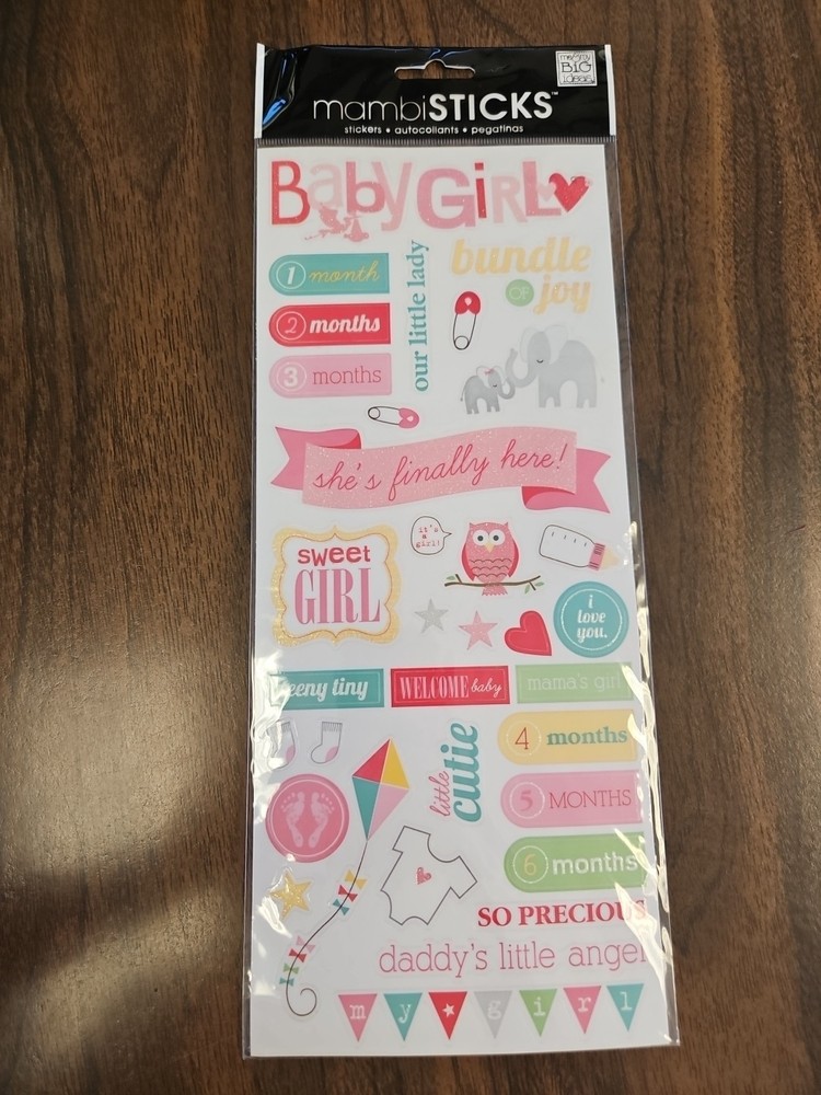 Baby Girl Theme Scrapbooking Stickers Mambisticks Glitter 1-6 Months Child