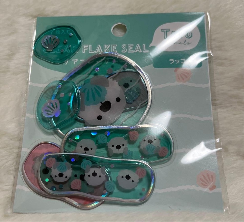 Cute Sea Otter Clear Flake Stickers Kawaii Japanese Animal Aesthetic